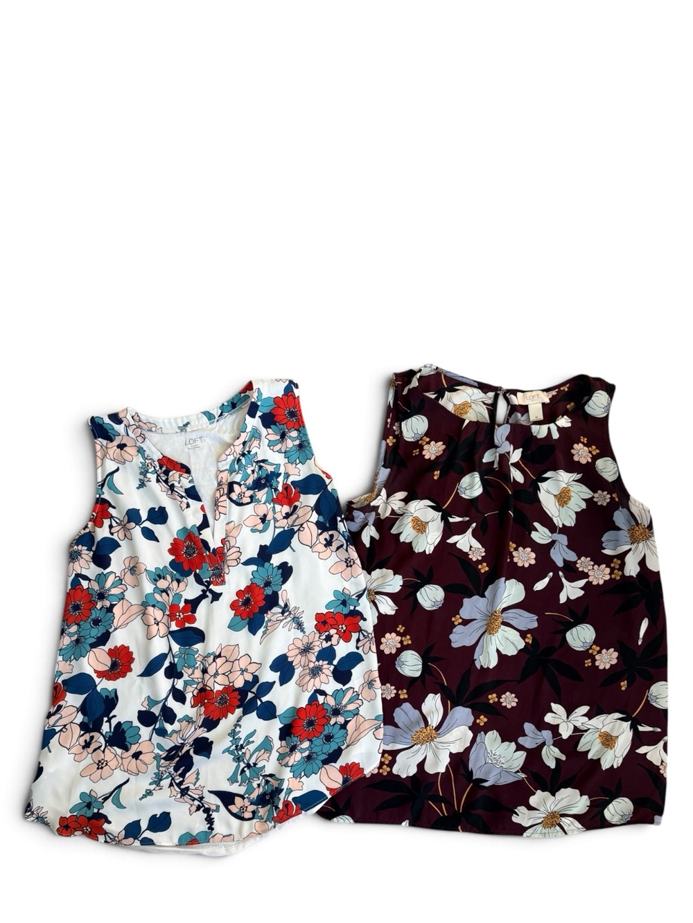 Girls' Sleeveless Floral Tank Top - White Floral & Burgundy Floral (2-Pack)